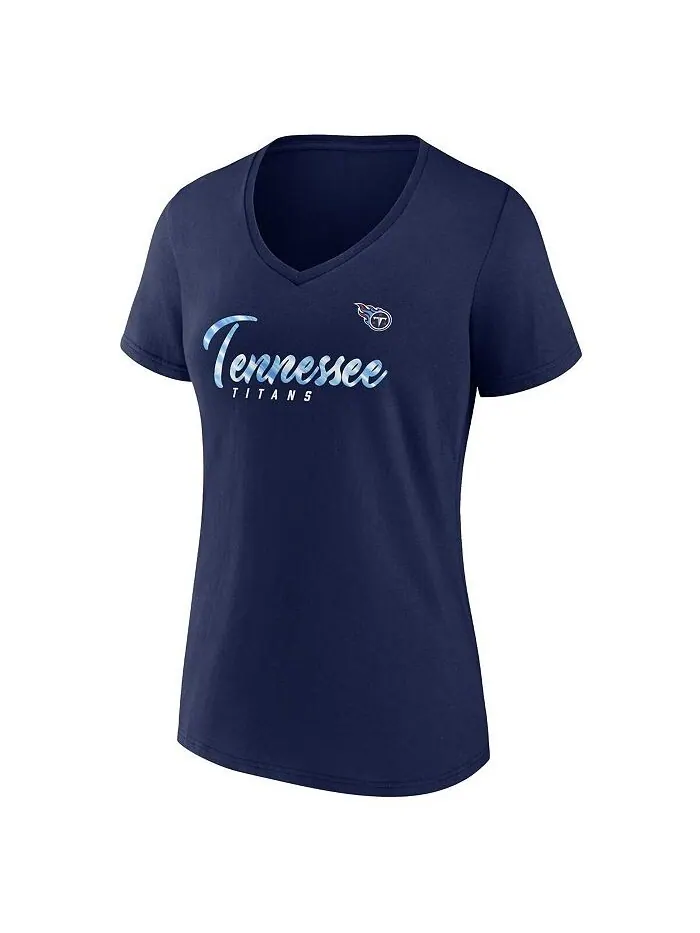 Женская темно-синяя футболка с v-образным вырезом и фирменным логотипом Tennessee Titans Shine Time — изображение 3 из 3