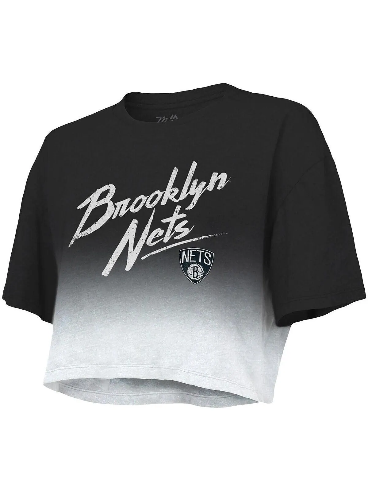 Женская укороченная футболка Tri-Blend с нитками черного и белого цвета Brooklyn Nets Dirty Dribble — изображение 2 из 3