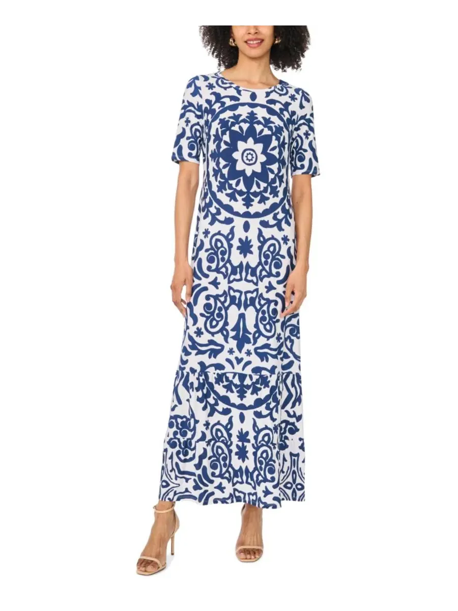 Женское длинное платье с круглым вырезом и принтом Vince Camuto, Classic Na — изображение 1 из 4