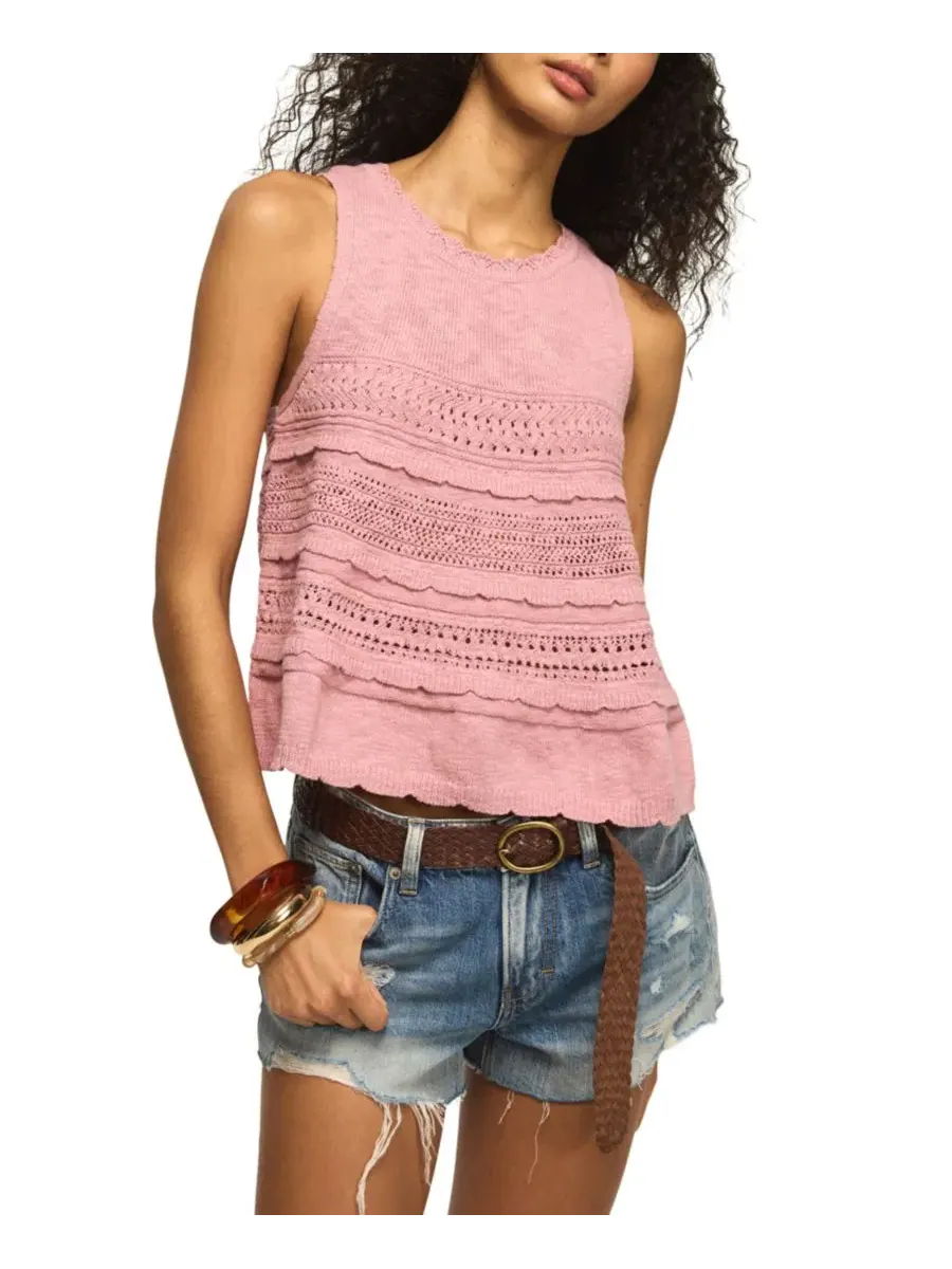 Топ-свитер с ярусными рюшами, без рукавов Lucky Brand, Lilas