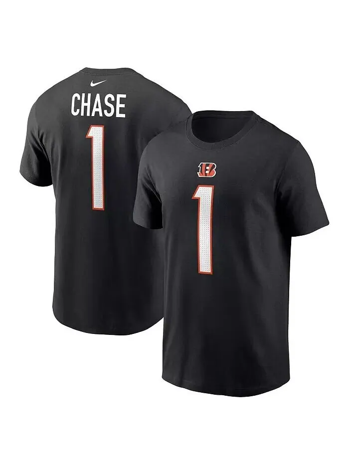 Мужская черная футболка Ja'Marr Chase Cincinnati Bengals с именем и номером игрока Nike — изображение 1 из 3