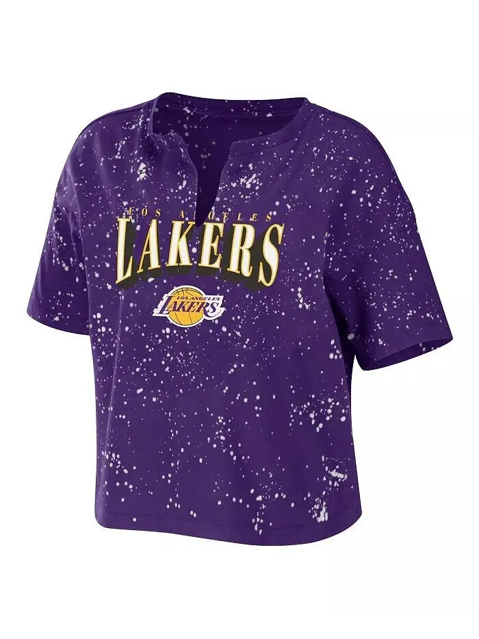 Женская фиолетовая футболка Los Angeles Lakers Bleach Splatter Notch Neck WEAR by Erin Andrews — изображение 3 из 3