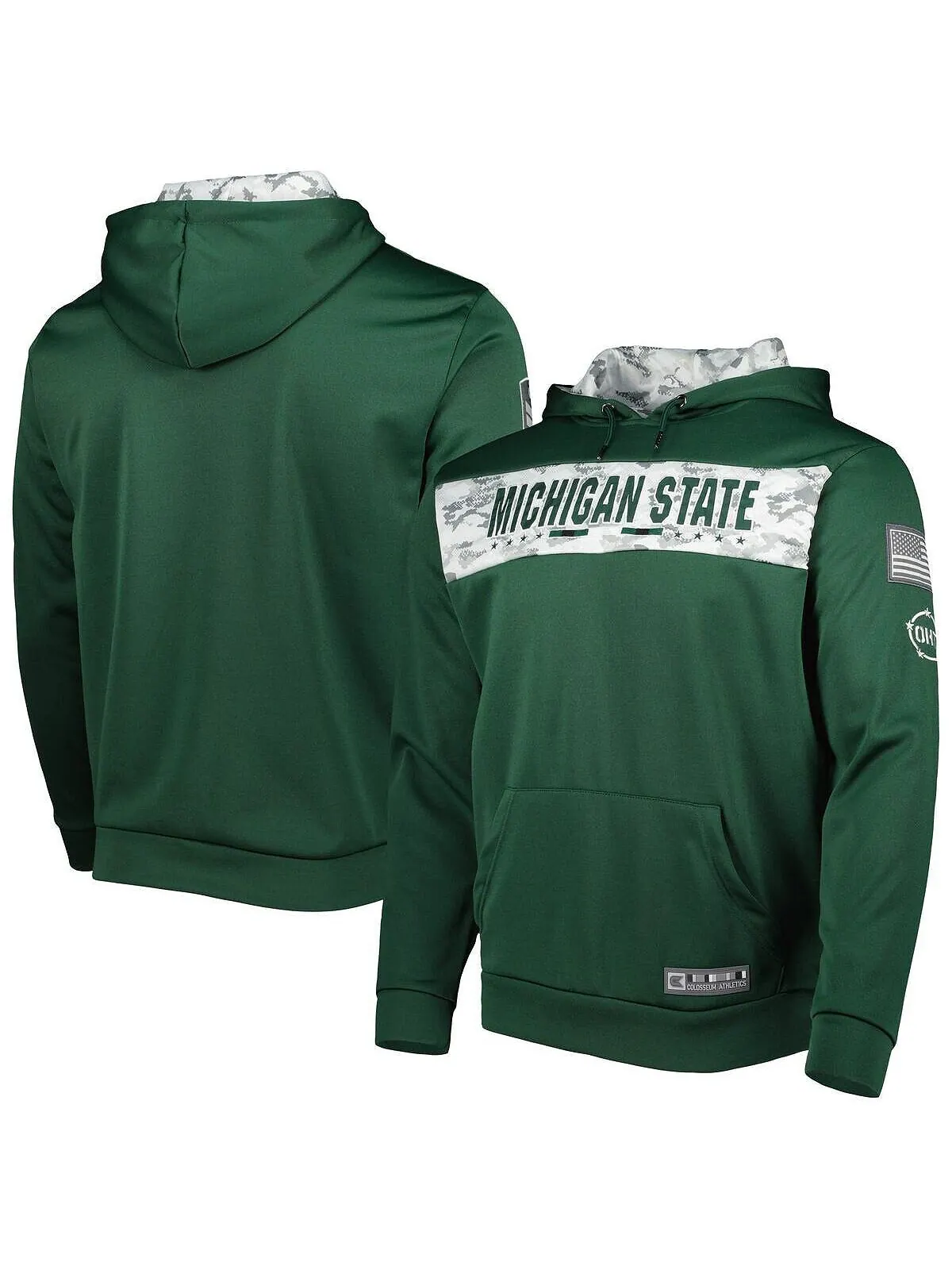 Мужской зеленый пуловер с капюшоном Michigan State Spartans OHT в стиле милитари — изображение 1 из 4