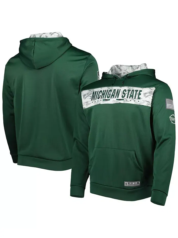 Мужская зеленая толстовка с капюшоном Michigan State Spartans OHT в стиле милитари с командными — изображение 1 из 4