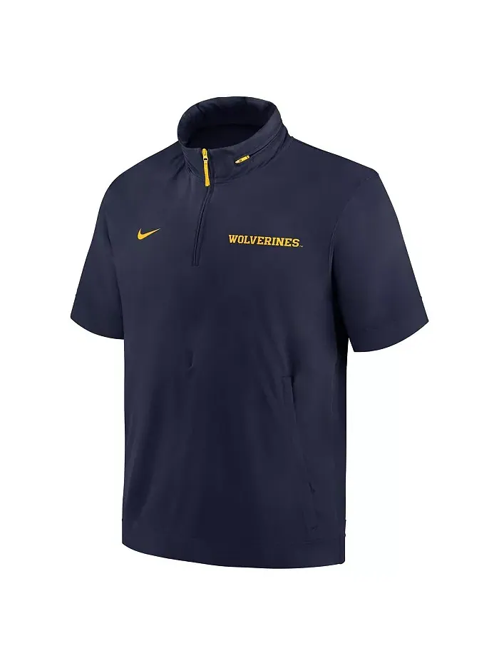 Мужская синяя худи-полузипка Michigan Wolverines 2024 с короткими рукавами для тренерской зоны Nike — изображение 2 из 3