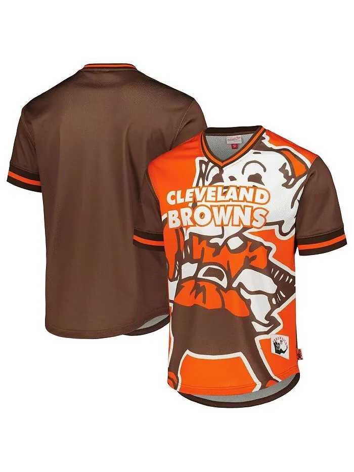 Мужская оранжевая футболка Cleveland Browns Jumbotron 3.0 Mesh с v-образным вырезом Mitchell & Ness — изображение 1 из 2