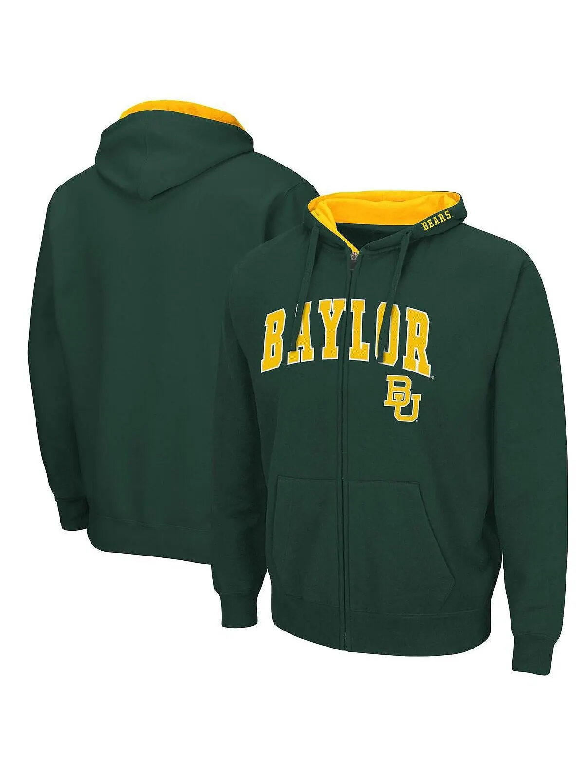 Мужская толстовка с капюшоном green baylor bears arch и logo 3.0 с молнией во всю длину Colosseum — изображение 1 из 3