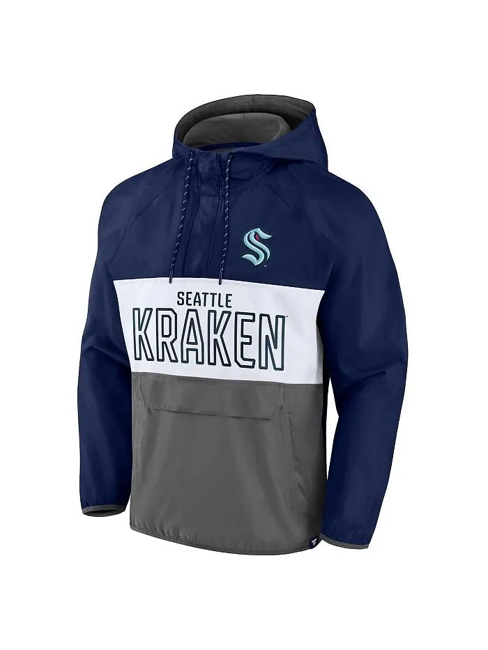 Мужской фирменный темно-синий и серый анорак с капюшоном Seattle Kraken Backhand Shooter Defender — изображение 2 из 3