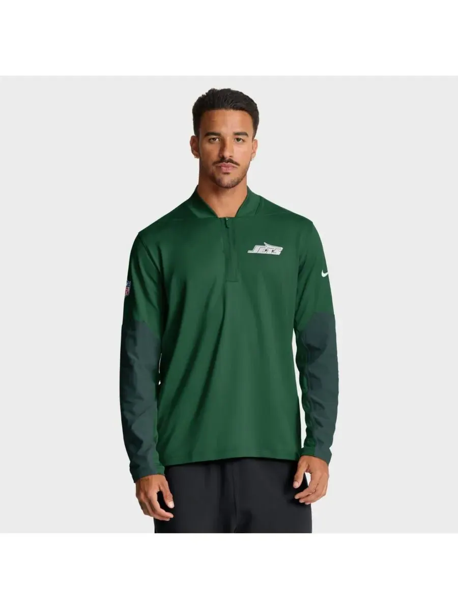 Nike Мужская зеленая толстовка с капюшоном New York Jets Sideline Dri-FIT с застежкой-молнией до — изображение 1 из 5
