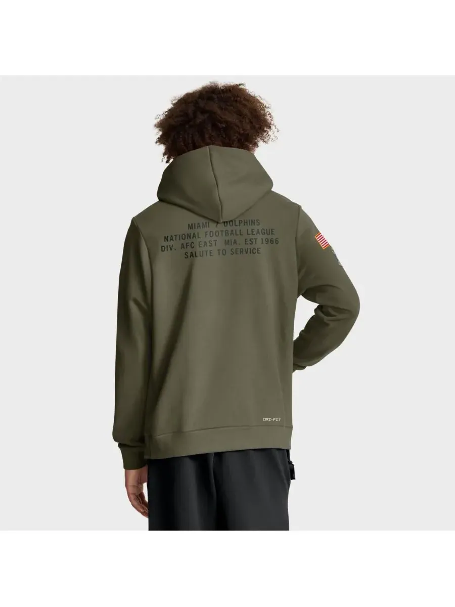 Nike Мужская толстовка Olive Miami Dolphins Big Tall 2025 Salute to Service Sideline Dominant Force — изображение 2 из 5