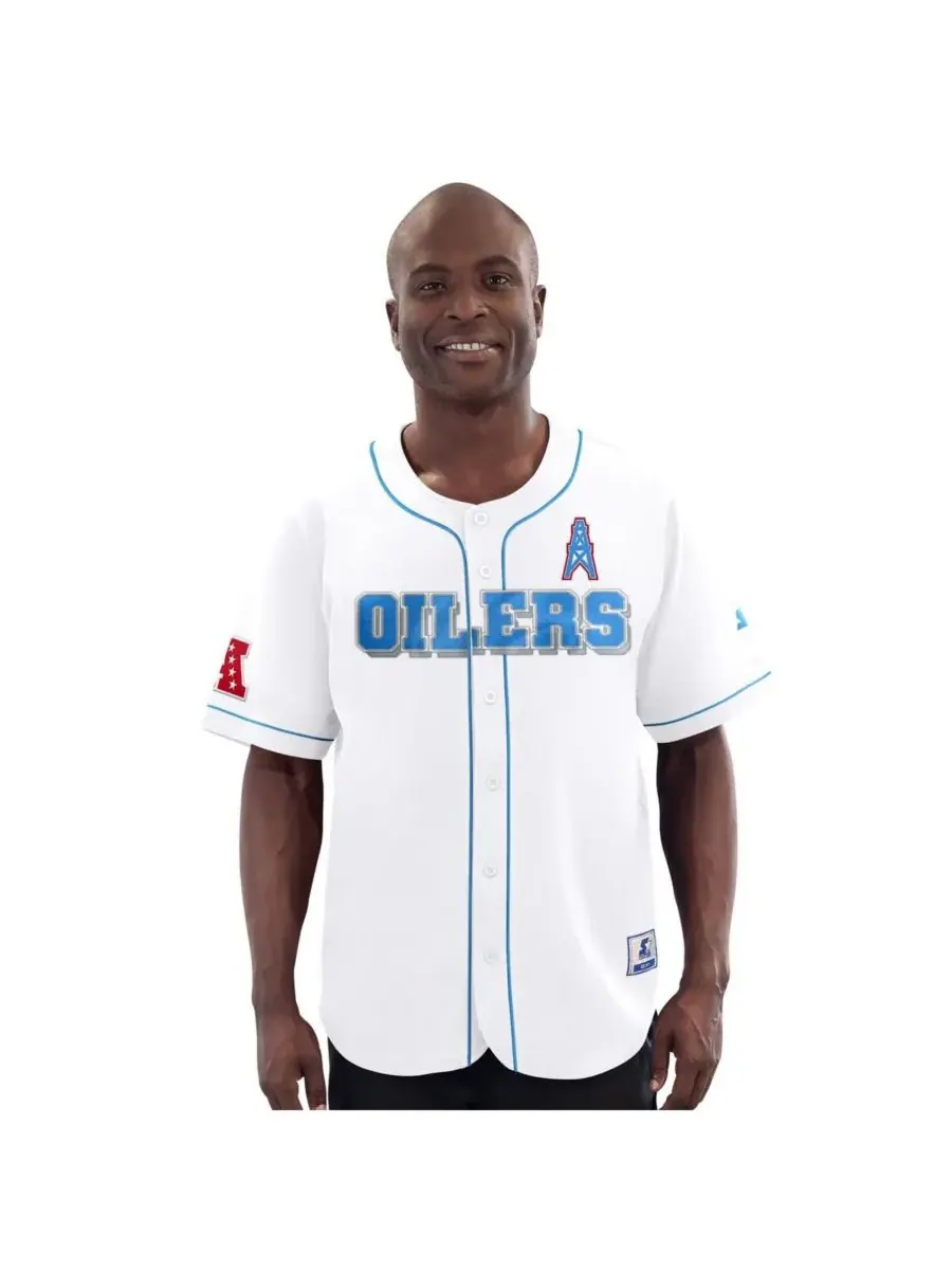 Starter Мужская белая винтажная бейсбольная майка Houston Oilers Relay с застежкой на все пуговицы — изображение 1 из 2