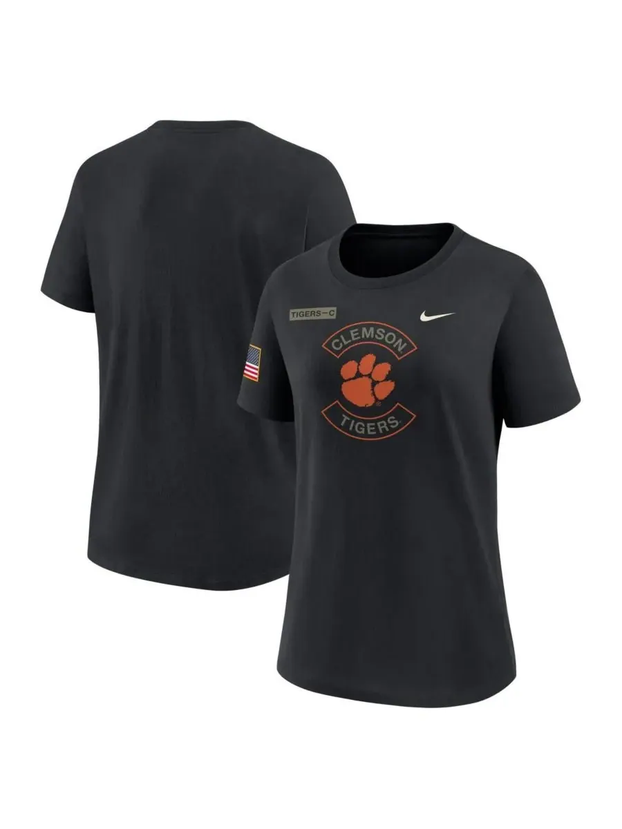 Nike Женская черная футболка Clemson Tigers 2025 Military Appreciation Dri-FIT — изображение 1 из 3, черный