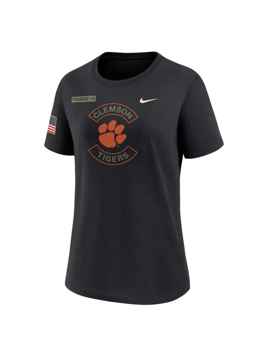 Nike Женская черная футболка Clemson Tigers 2025 Military Appreciation Dri-FIT — изображение 2 из 3, черный