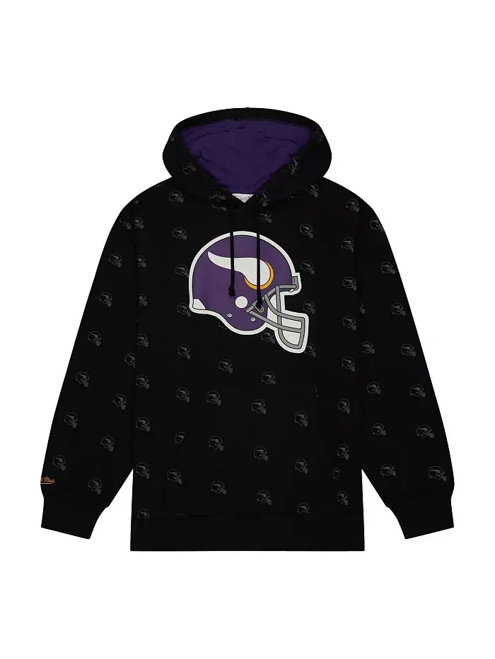 Мужская черная толстовка с капюшоном из флиса с принтом Minnesota Vikings по всей поверхности — изображение 4 из 4