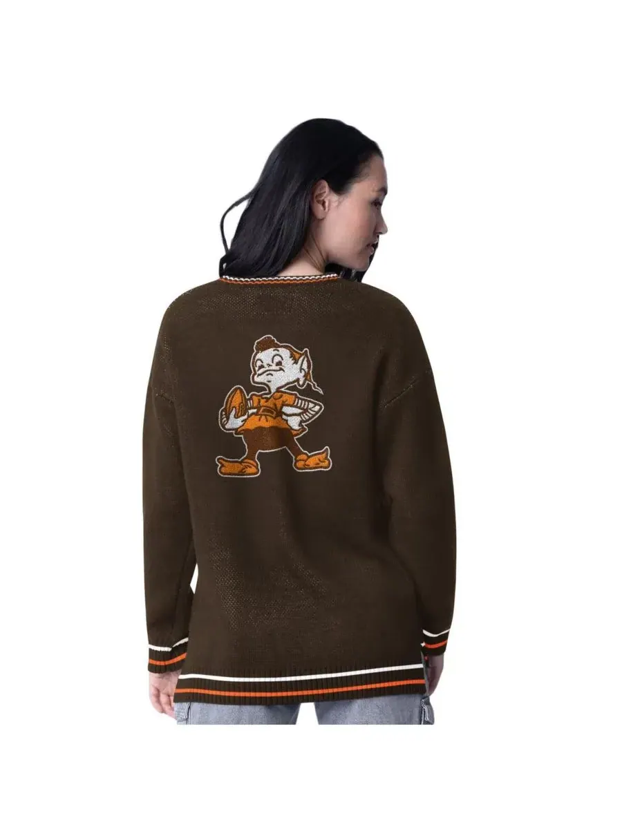 Starter Женский коричневый вязаный пуловер Cleveland Browns Oversized On the Ball с интарсией — изображение 2 из 2