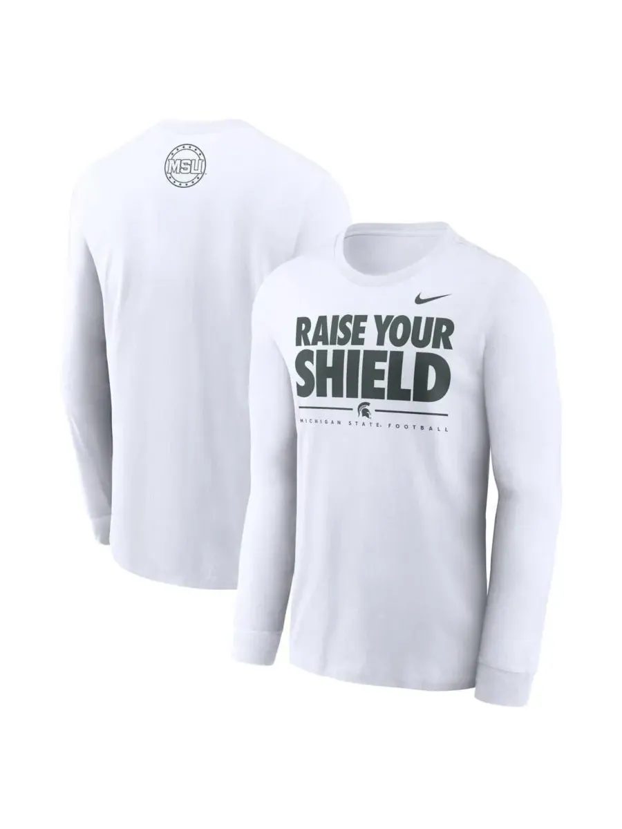 Nike Мужская белая футболка с длинным рукавом Michigan State Spartans 2025 Football Fan Raise Your — изображение 1 из 3