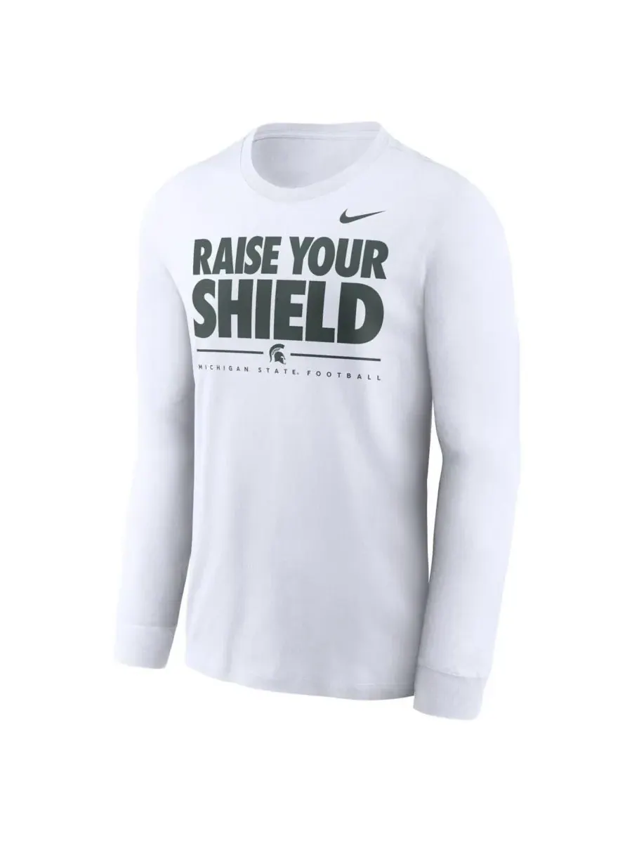 Nike Мужская белая футболка с длинным рукавом Michigan State Spartans 2025 Football Fan Raise Your — изображение 2 из 3