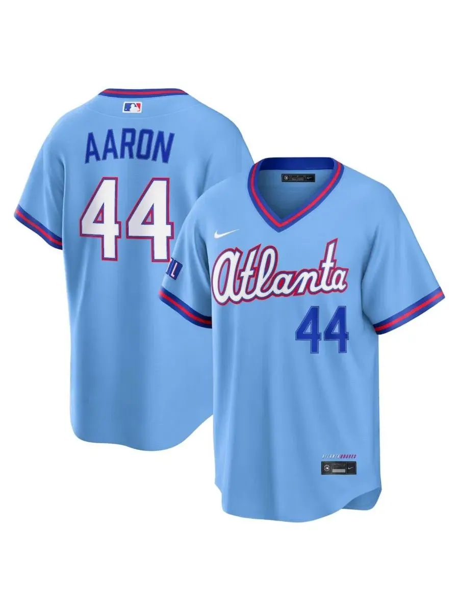 Мужская футболка-джерси Nike Hank Aaron Powder Blue Atlanta Braves 2026 City Connect Stadium — изображение 1 из 6, синий