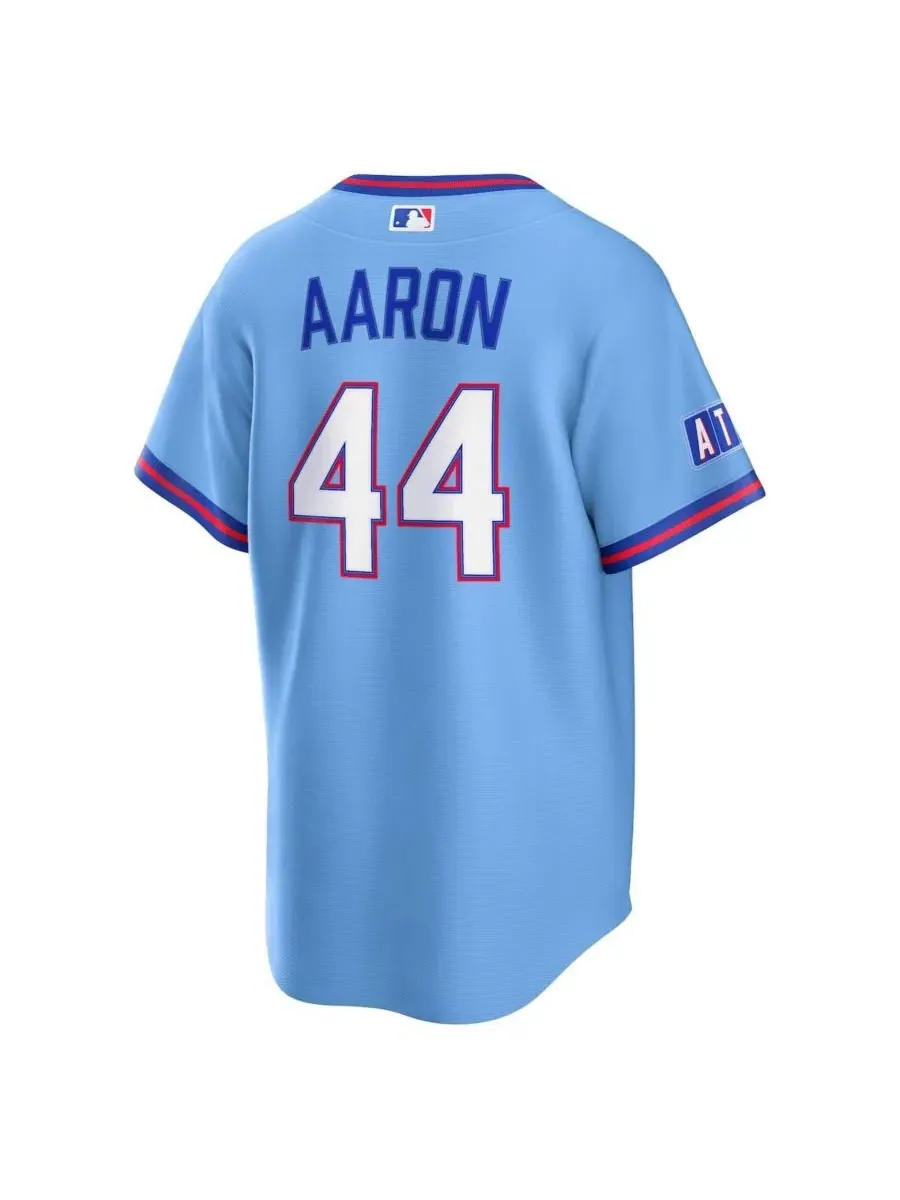 Мужская футболка-джерси Nike Hank Aaron Powder Blue Atlanta Braves 2026 City Connect Stadium — изображение 3 из 6, синий