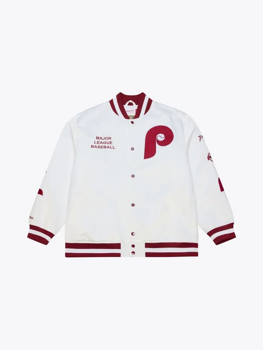 Куртка сатиновая легкая с принтом Cooperstown Collection Philadelphia Phillies Mitchell & Ness — изображение 1 из 4, белый
