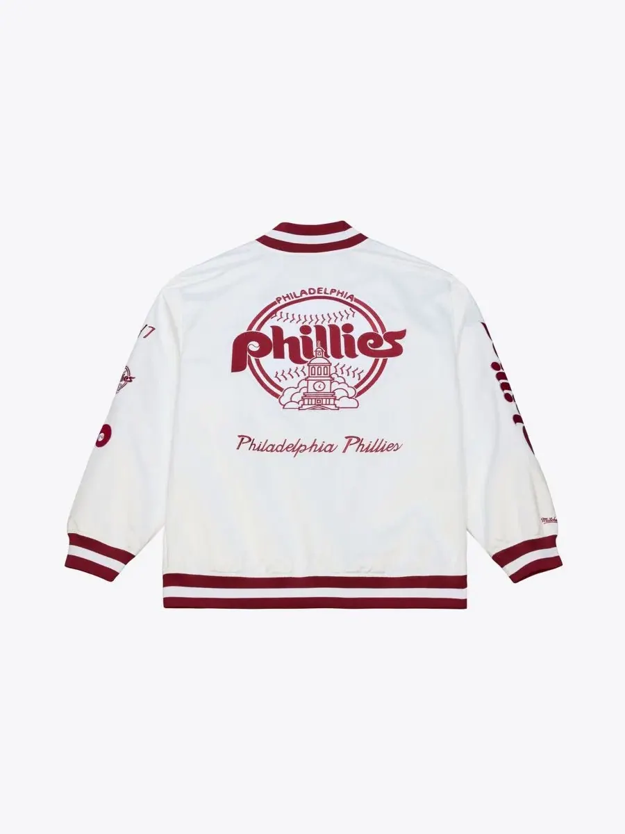Куртка сатиновая легкая с принтом Cooperstown Collection Philadelphia Phillies Mitchell & Ness — изображение 4 из 4, белый
