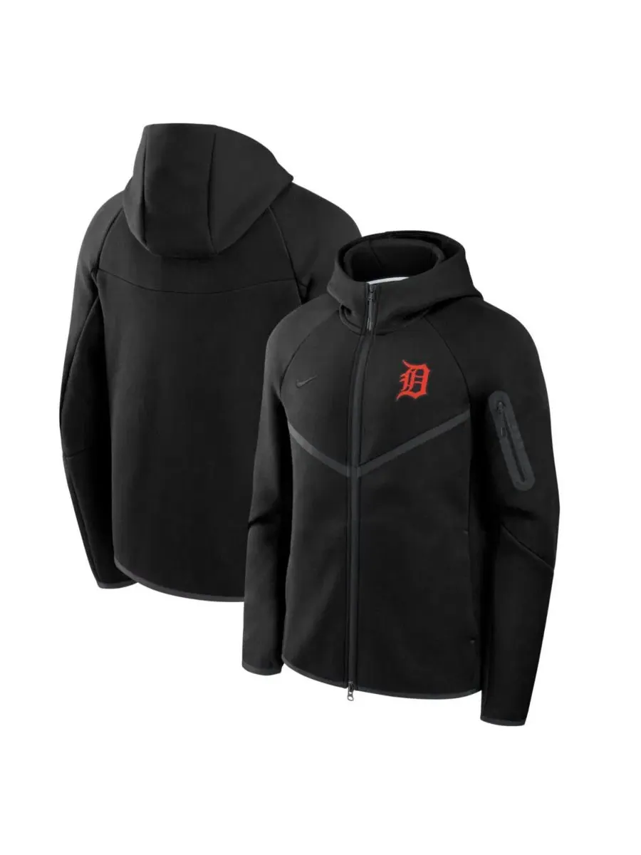 Мужская черная толстовка-ветровка на молнии с флисовой подкладкой Detroit Tigers Nike — изображение 1 из 3, черный