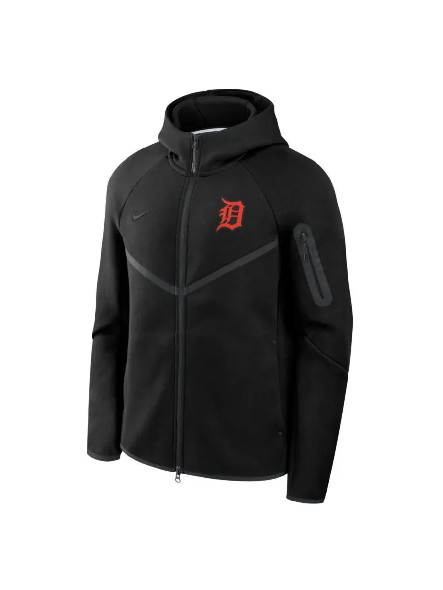 Мужская черная толстовка-ветровка на молнии с флисовой подкладкой Detroit Tigers Nike — изображение 2 из 3, черный