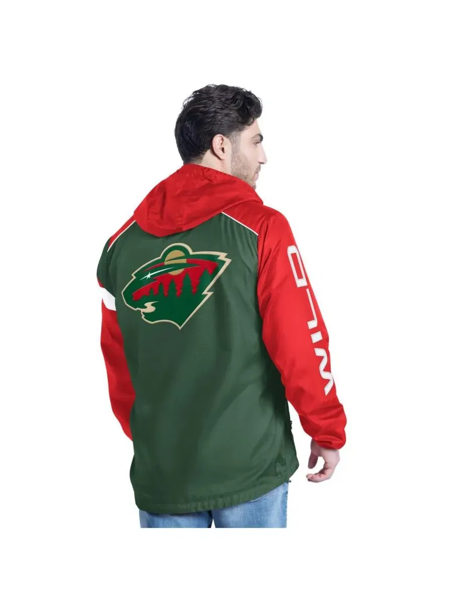 Мужская зелено-красная толстовка с капюшоном Minnesota Wild с боковой молнией до середины груди — изображение 2 из 2