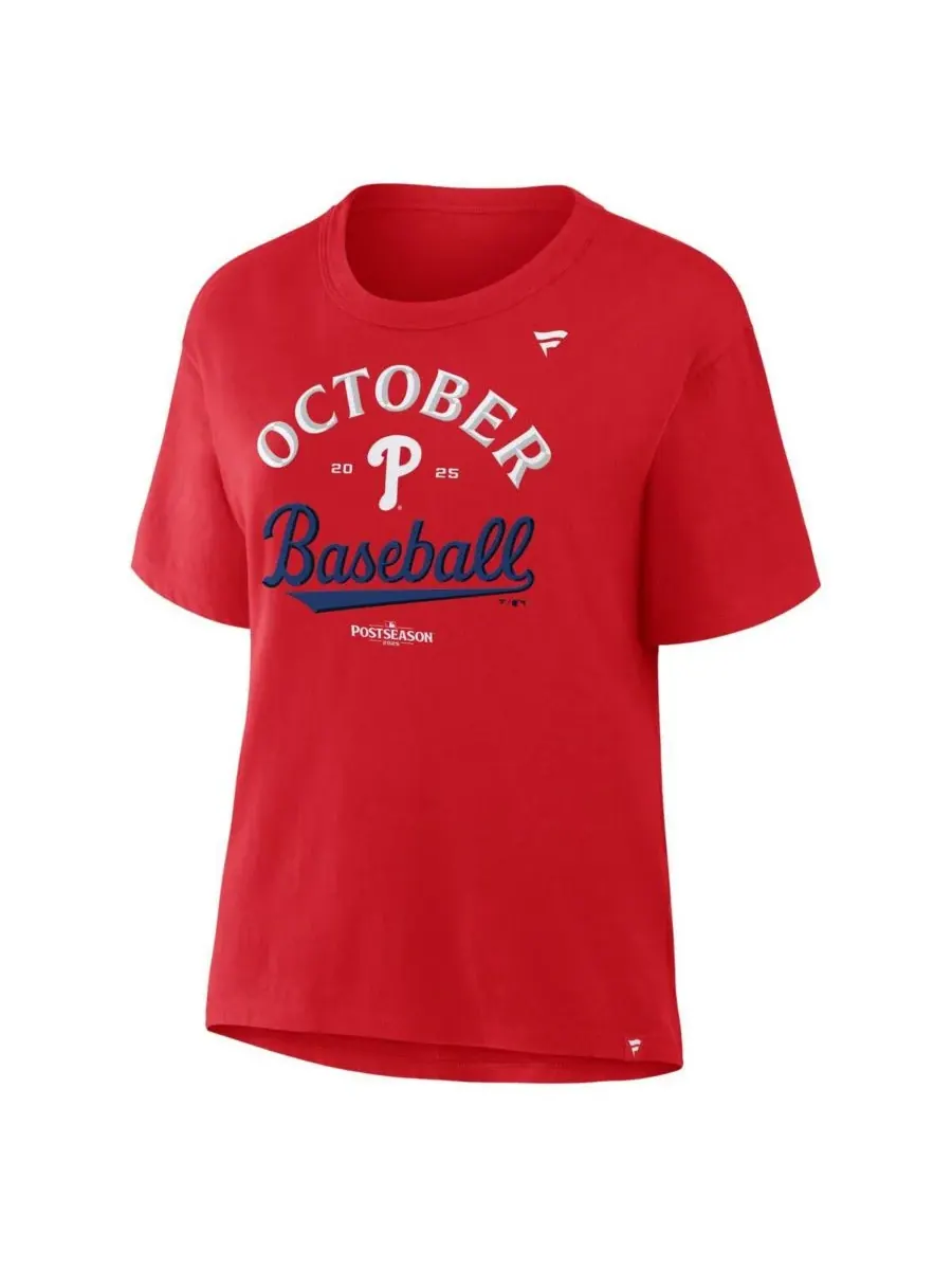 Fanatics Женская красная футболка Philadelphia Phillies 2025 MLB Postseason Locker Room — изображение 2 из 3, красный