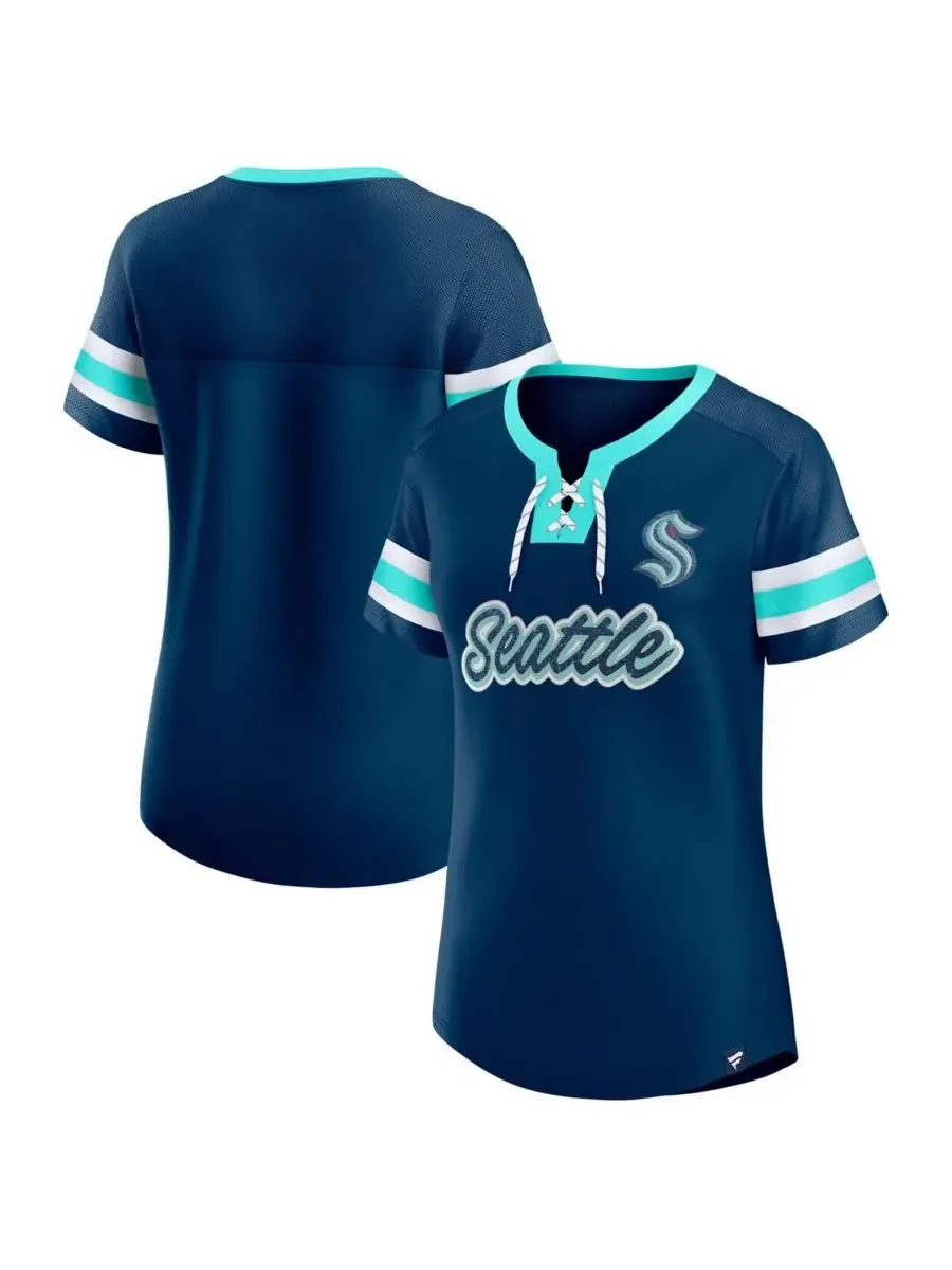 Fanatics Женская футболка на шнуровке Seattle Kraken Iconic Athena глубокого синего цвета — изображение 1 из 3