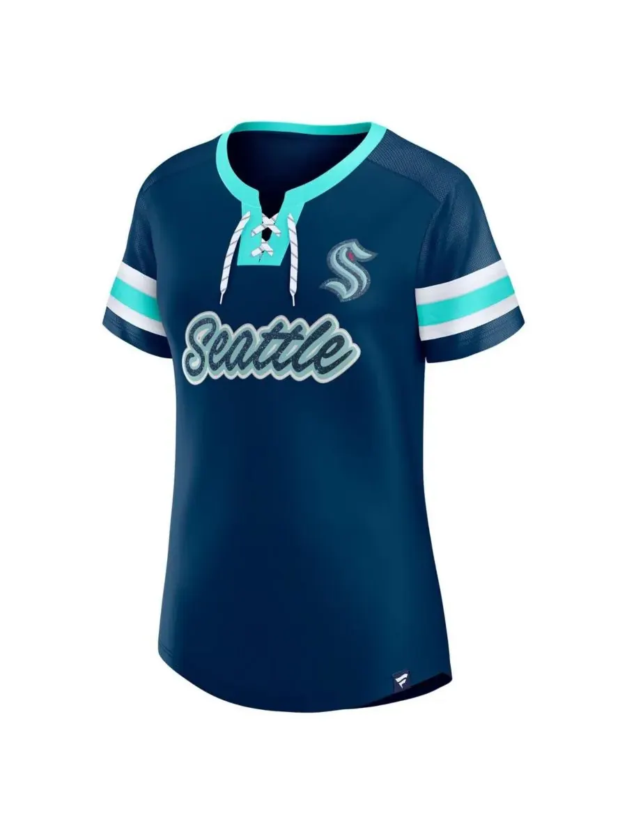 Fanatics Женская футболка на шнуровке Seattle Kraken Iconic Athena глубокого синего цвета — изображение 2 из 3