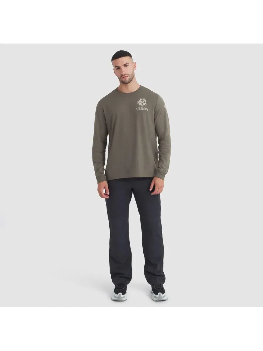 Nike Мужская футболка с длинным рукавом оливкового цвета с надписью "Pittsburgh Steelers 2025 — изображение 3 из 5, оливковый