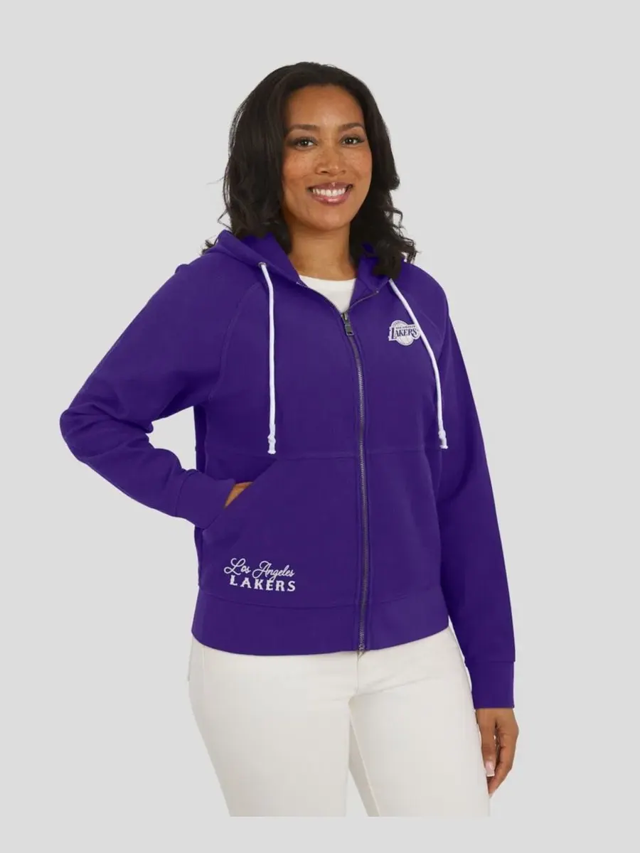 Женская футерная худи с принтом Los Angeles Lakers Vintage Full-Zip Raglan Hoodie WEAR by Erin — изображение 4 из 5