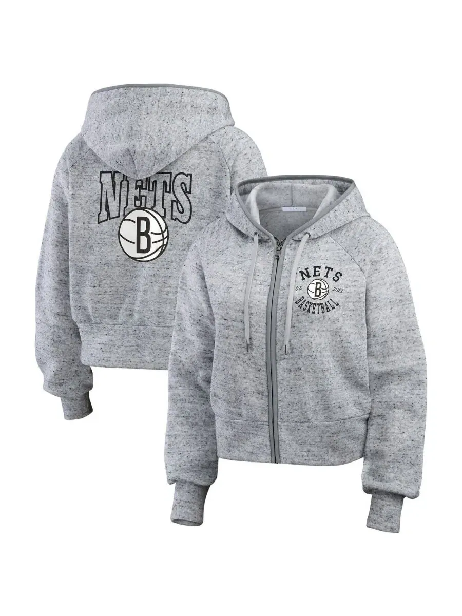 Худи с капюшоном на молнии, с принтом Brooklyn Nets WEAR by Erin Andrews — изображение 1 из 3, серый