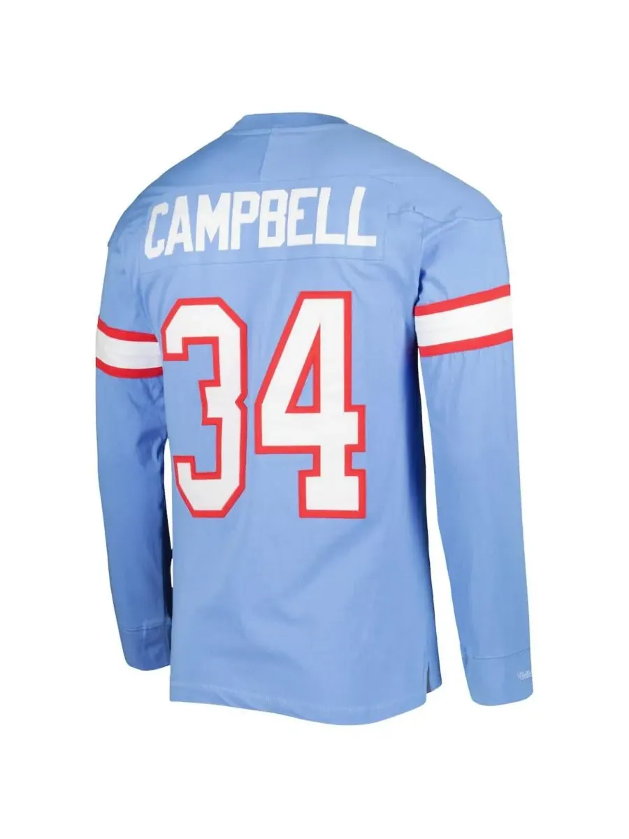 Mitchell & Ness Мужская футболка с длинным рукавом Earl Campbell светло-голубого цвета с именем и — изображение 2 из 3
