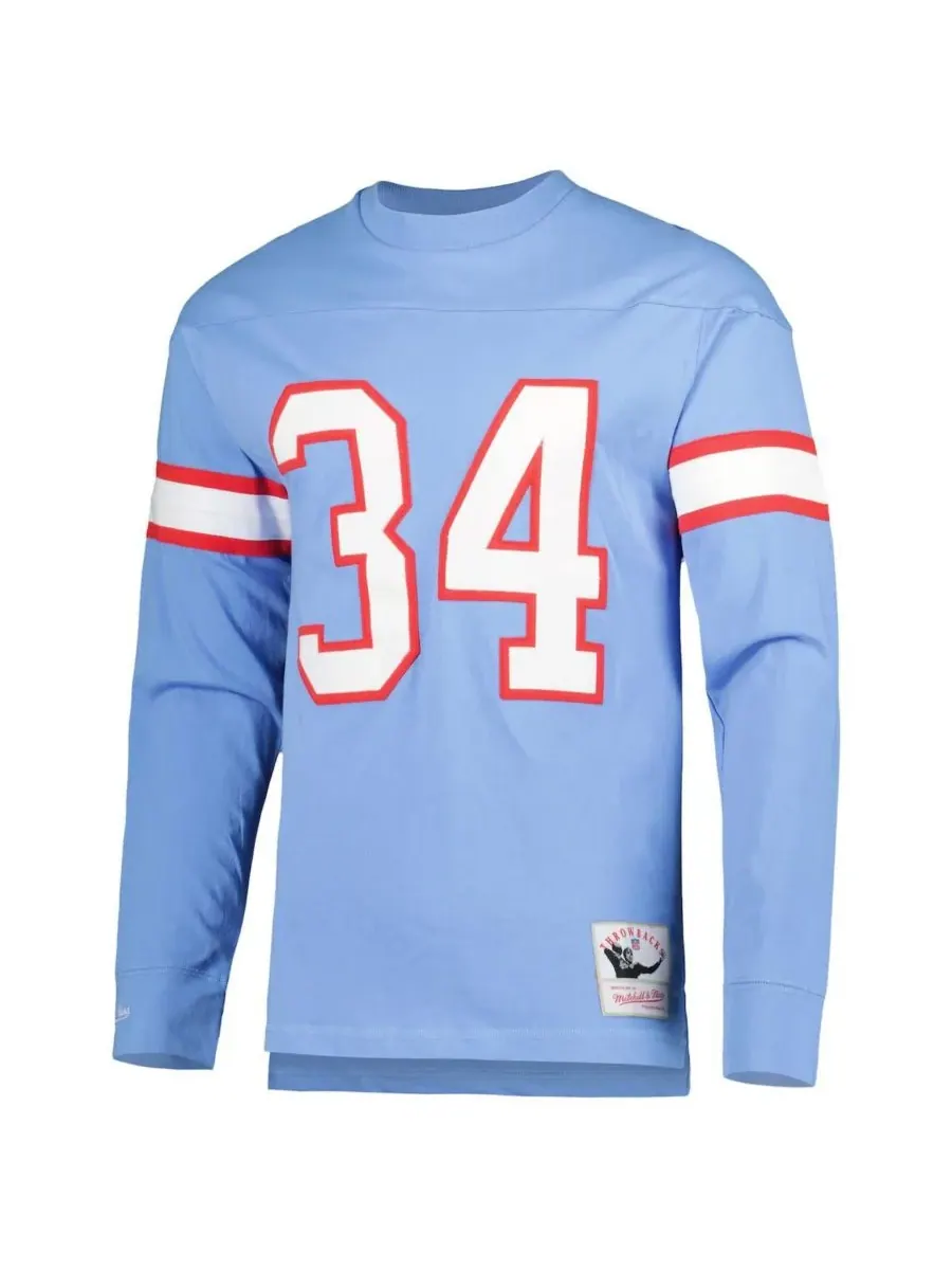Mitchell & Ness Мужская футболка с длинным рукавом Earl Campbell светло-голубого цвета с именем и — изображение 3 из 3