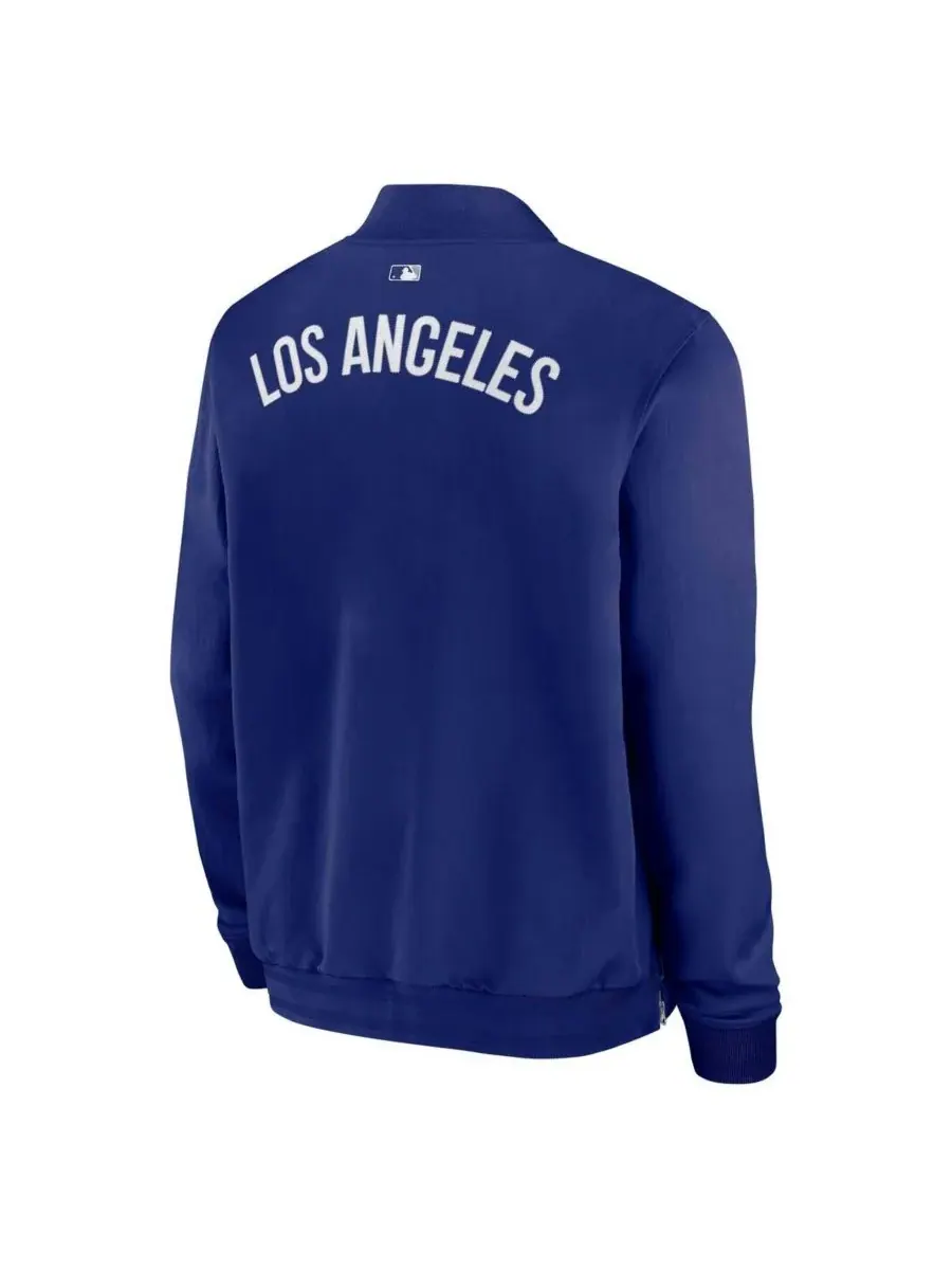 Мужская королевская куртка-бомбер на молнии Los Angeles Dodgers из аутентичной коллекции Dugout Nike — изображение 2 из 3
