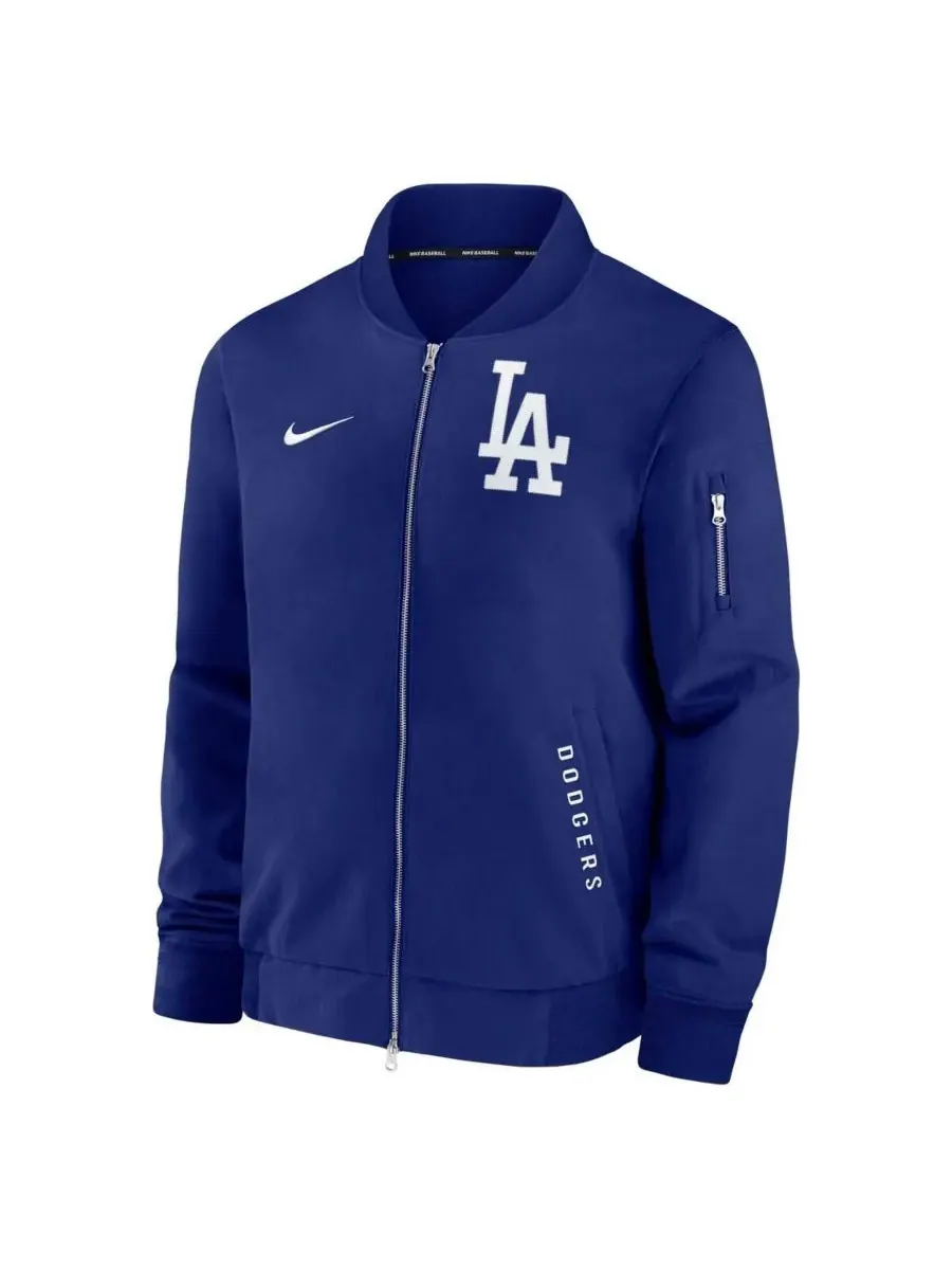Мужская королевская куртка-бомбер на молнии Los Angeles Dodgers из аутентичной коллекции Dugout Nike — изображение 3 из 3