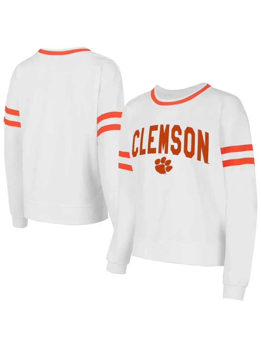 Concepts Sport Женская белая футболка с длинными рукавами Clemson Tigers Borough French Terry Arch — изображение 1 из 3
