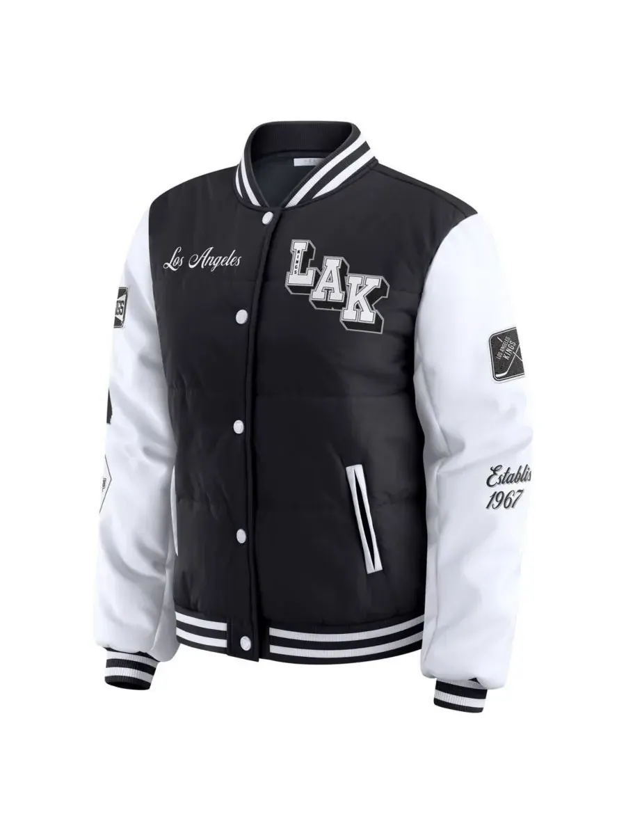 WEAR by Erin Andrews Женская черно-белая пуховая куртка Los Angeles Kings Varsity на кнопках — изображение 2 из 3