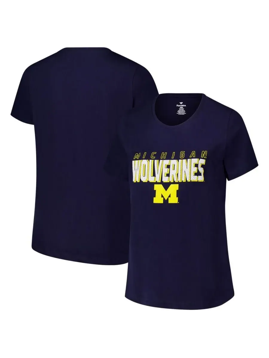 Fanatics Женская темно-синяя футболка большого размера с вырезом-лодочкой Michigan Wolverines — изображение 1 из 3