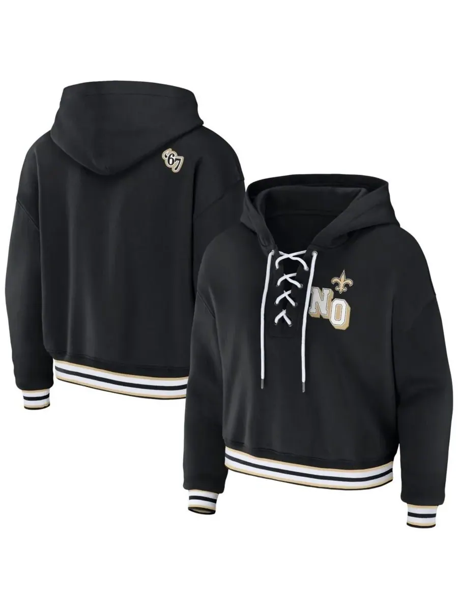 WEAR by Erin Andrews Женская черная толстовка с капюшоном на шнуровке с символикой New Orleans — изображение 1 из 3, черный