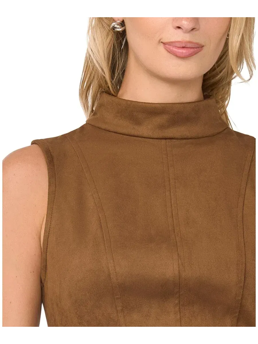 Платье-миди без рукавов с принтом, High Neck Princess Seam Vince Camuto, Toasted — изображение 3 из 5