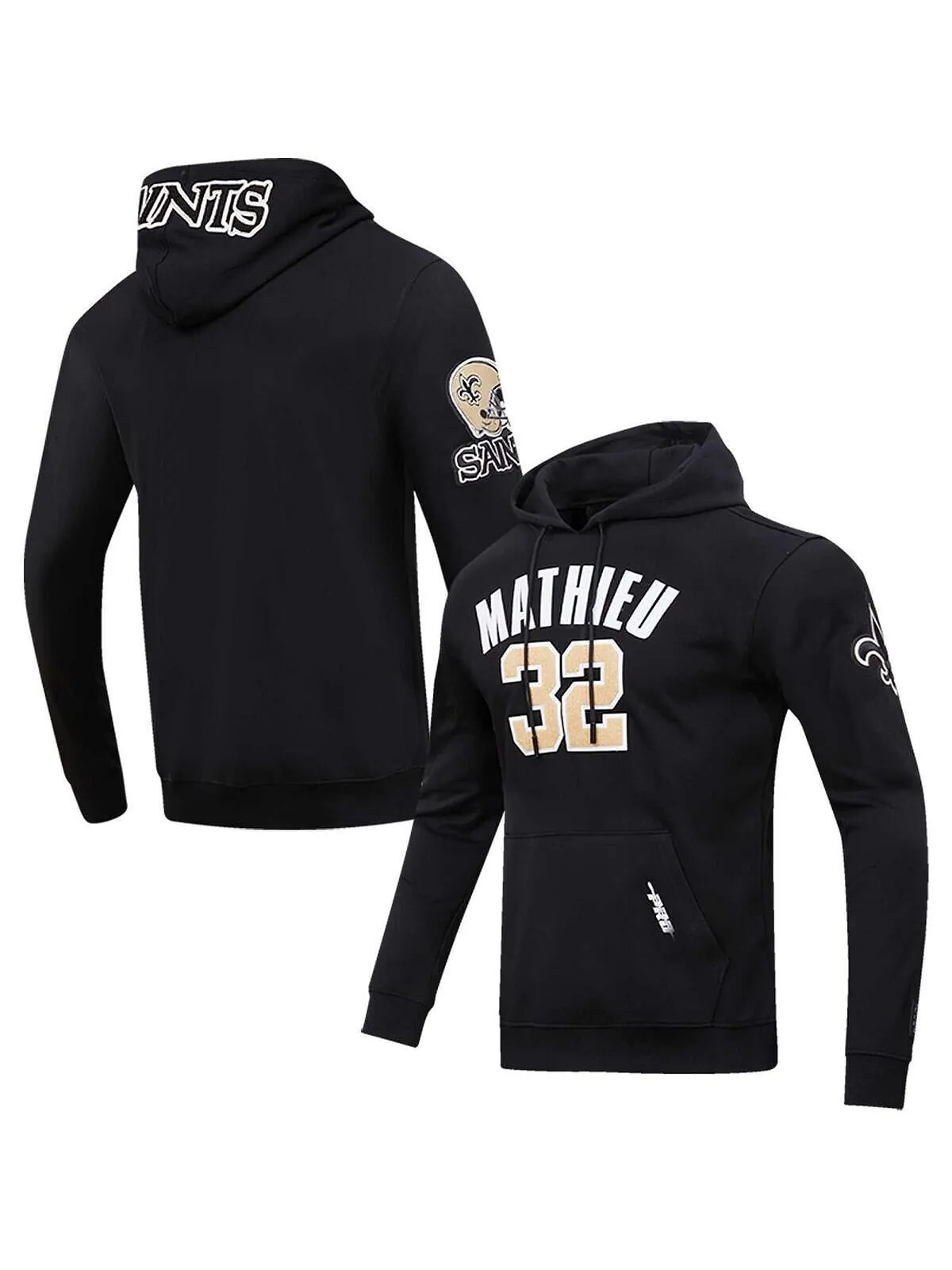 Мужской черный пуловер с капюшоном Tyrann Mathieu New Orleans Saints с именем и номером игрока Pro — изображение 1 из 2