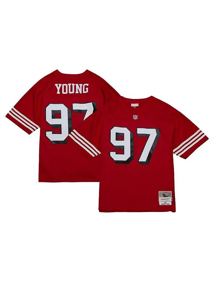Мужская Джерси Bryant Young Scarlet Distressed San Francisco 49ers Legacy Replica Mitchell & Ness — изображение 1 из 4, алый