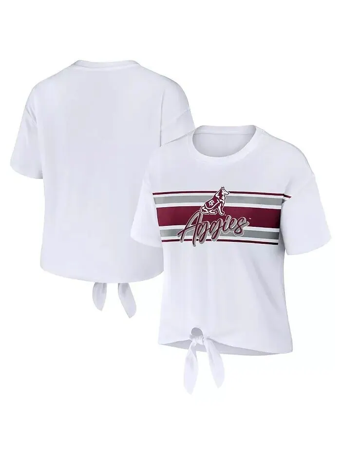 Женская белая укороченная футболка в полоску с узлом спереди Texas A&M Aggies Wear By Erin Andrews