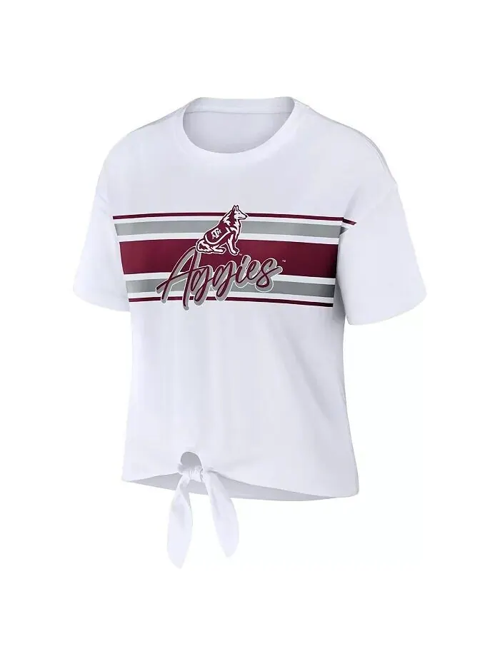 Женская белая укороченная футболка в полоску с узлом спереди Texas A&M Aggies Wear By Erin Andrews — изображение 3 из 3