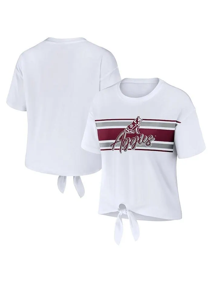 Женская белая укороченная футболка в полоску с узлом спереди Texas A&M Aggies WEAR by Erin Andrews — изображение 1 из 3
