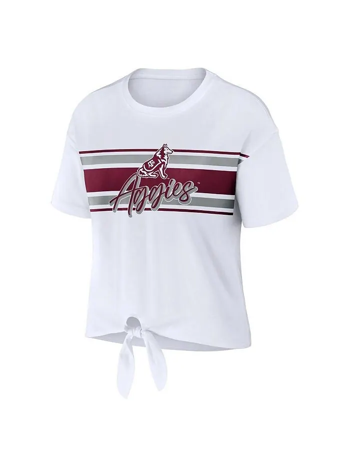 Женская белая укороченная футболка в полоску с узлом спереди Texas A&M Aggies WEAR by Erin Andrews — изображение 3 из 3