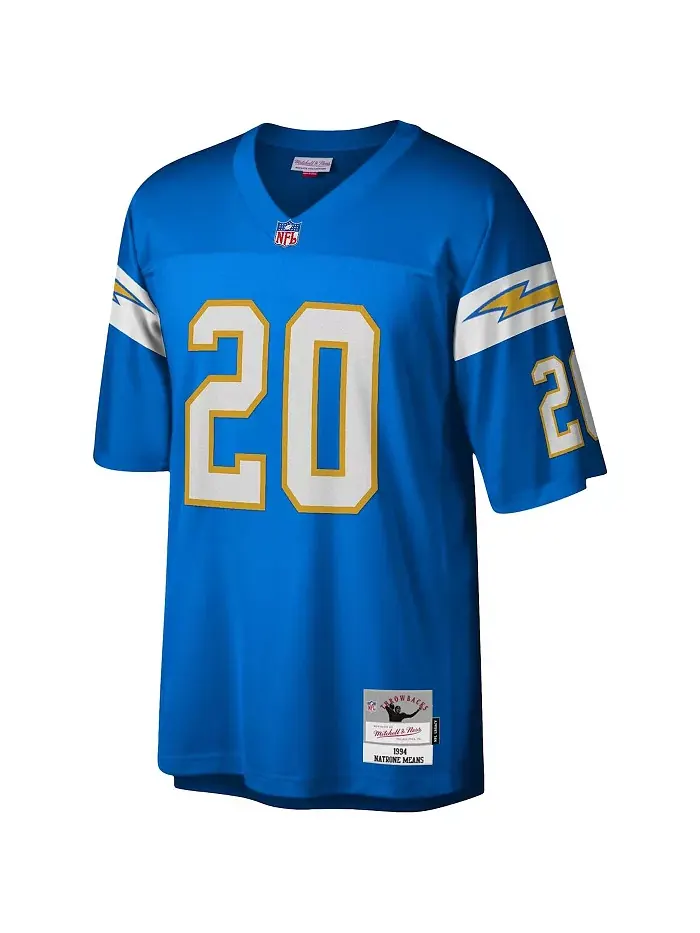 Мужская реплика джерси Los Angeles Chargers 1994 Legacy в цвете Powder Blue, модель Natrone Means — изображение 3 из 3
